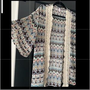 💗 Boho Tribal Kimono Mint Coral Cream XS